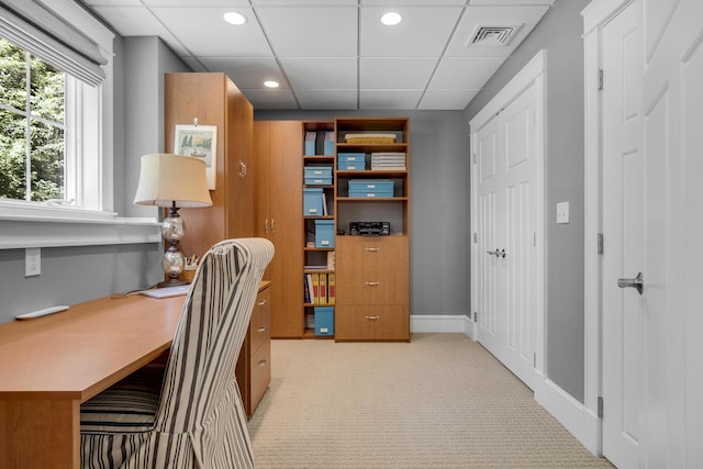 10 Paddock Way, Falmouth, ME 04105 - office area featuring light carpet, a drop ceiling, and recessed lighting