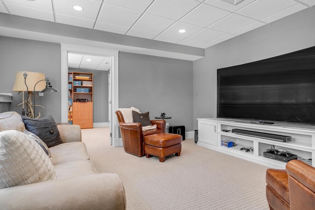 10 Paddock Way, Falmouth, ME 04105 - living room featuring carpet flooring, recessed lighting, and a paneled ceiling