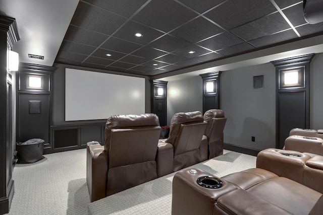 10 Paddock Way, Falmouth, ME 04105 - home theater room with carpet, a paneled ceiling, and recessed lighting