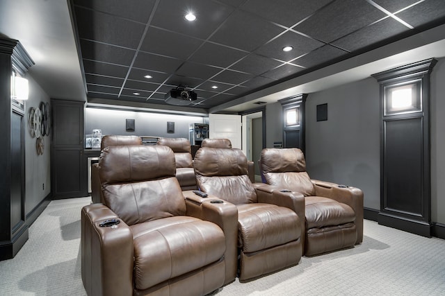 10 Paddock Way, Falmouth, ME 04105 - home theater featuring light carpet, a paneled ceiling, and recessed lighting