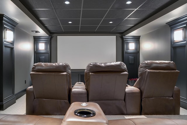 10 Paddock Way, Falmouth, ME 04105 - home theater room with carpet flooring, a paneled ceiling, and recessed lighting
