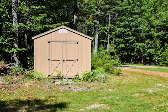 15 Good Heart Ln, Orrington, ME 04474 - view of shed featuring a forest view