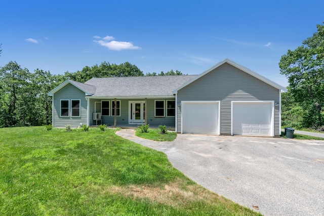 21 Cummings Way, Falmouth, ME 04105 - ranch-style home with an attached garage, a front yard, driveway, and roof with shingles