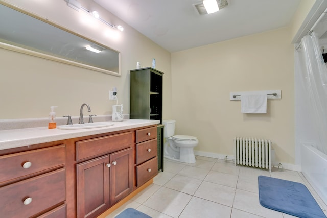 21 Cummings Way, Falmouth, ME 04105 - full bathroom featuring radiator, tile patterned floors, vanity, and shower / tub combo with curtain