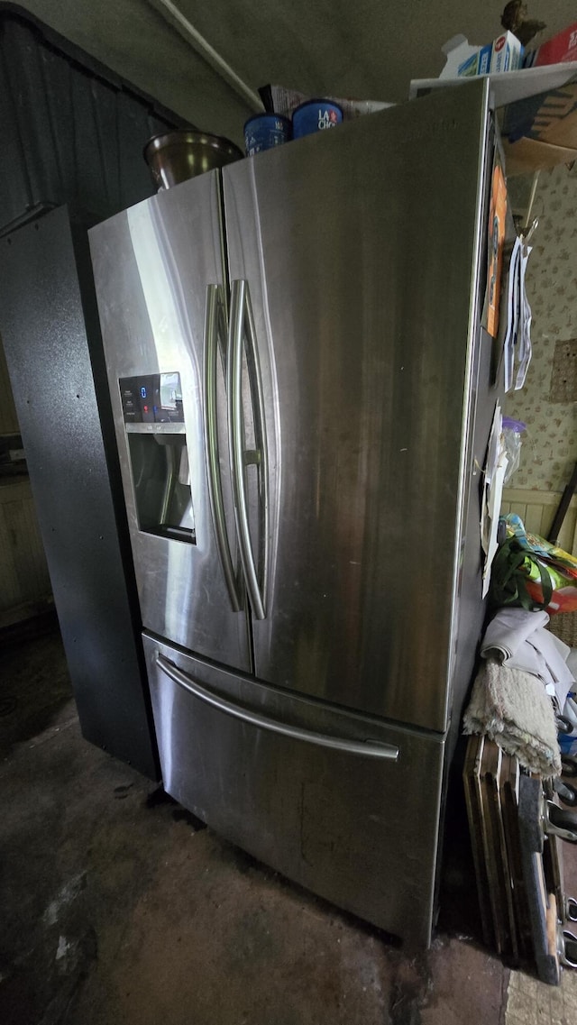 934 High St, Bath, ME 04530 - kitchen view of stainless steel fridge and unfinished concrete floors