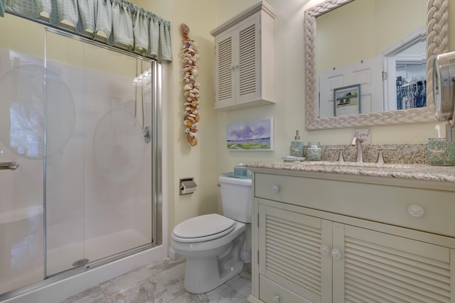 23 Chestnut Ln Unit 23, Wells, ME 04090 - bathroom featuring vanity, a stall shower, and marble look tile flooring