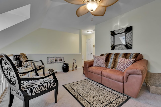 23 Chestnut Ln Unit 23, Wells, ME 04090 - carpeted living area with ceiling fan and lofted ceiling