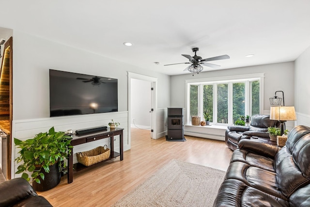 7 Dakota Ln, Dresden, ME 04342 - living room with ceiling fan, light wood-style floors, a baseboard heating unit, and recessed lighting
