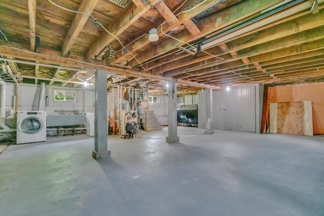 15 Snow Park, Bath, ME 04530 - basement with washer / clothes dryer, oil tank, and stairway
