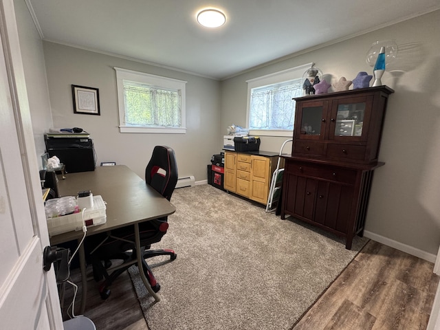 749 Main St, Madawaska, ME 04756 - office space featuring crown molding, healthy amount of natural light, a baseboard radiator, and light wood-style flooring