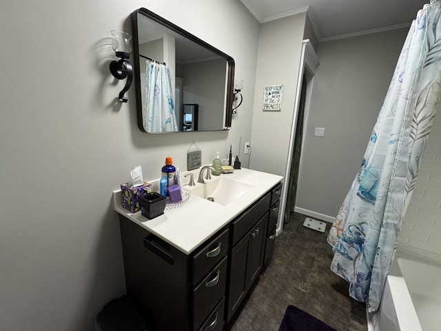 749 Main St, Madawaska, ME 04756 - full bathroom with vanity, crown molding, and shower / tub combo