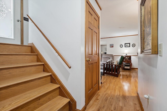 100 Starlight Dr, Brewer, ME 04412 - stairway featuring wood finished floors