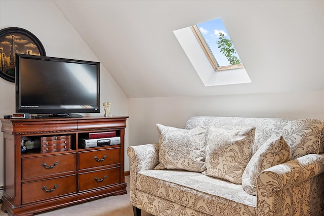 100 Starlight Dr, Brewer, ME 04412 - living area featuring a skylight, carpet flooring, and lofted ceiling