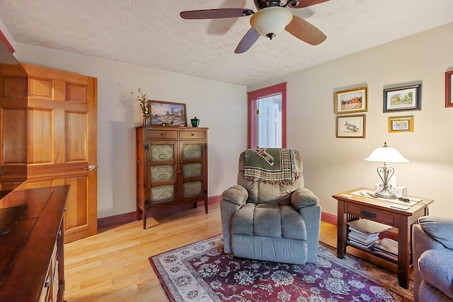 1 Castle View Ln, Belgrade, ME 04917 - living area featuring light wood finished floors, a ceiling fan, and a textured ceiling