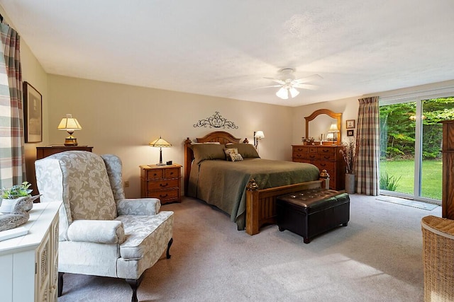 1 Castle View Ln, Belgrade, ME 04917 - bedroom with light carpet, access to exterior, and a ceiling fan