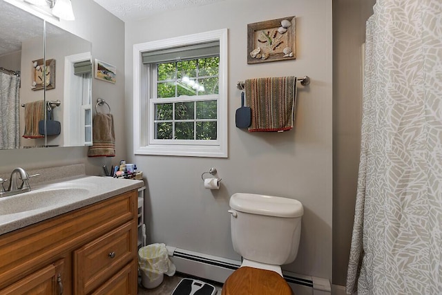 1 Castle View Ln, Belgrade, ME 04917 - full bathroom featuring vanity, a baseboard radiator, baseboard heating, and a shower with curtain