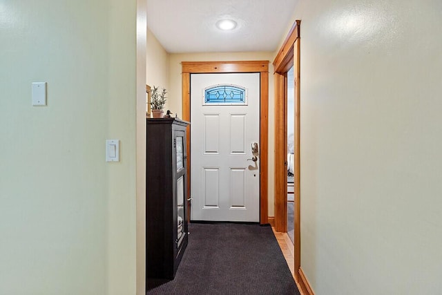 1 Castle View Ln, Belgrade, ME 04917 - doorway to outside featuring recessed lighting and dark carpet