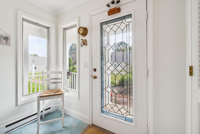 239 Sea Rd Unit 32, Kennebunk, ME 04043 - tiled entrance foyer with a baseboard heating unit and ornamental molding
