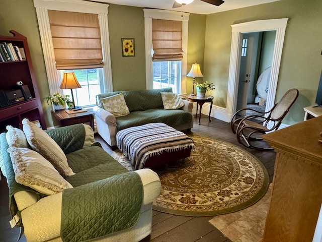 21 Wilson St, Eastport, ME 04631 - living room featuring wood-type flooring and ceiling fan