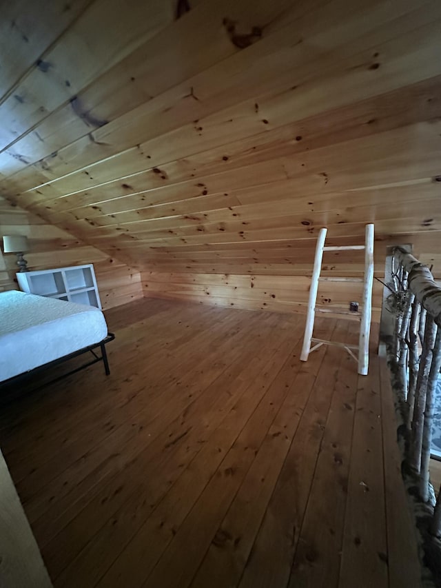 322 Lamb Rd, Roxbury, ME 04275 - additional living space with wood ceiling, wood-type flooring, and lofted ceiling
