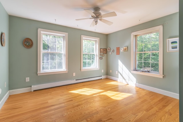 34 Perk Orock Landing Rd, Orono, ME 04473 - unfurnished room featuring a baseboard radiator, light wood-style flooring, and a ceiling fan