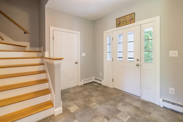 34 Perk Orock Landing Rd, Orono, ME 04473 - entryway with a baseboard heating unit, stairs, and stone finish flooring