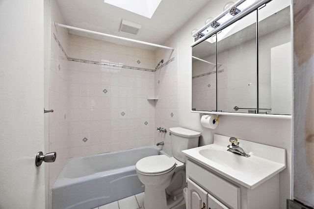 13 Community House Rd, Kennebunkport, ME 04046 - bathroom featuring shower / tub combination, vanity, tile patterned floors, and a skylight