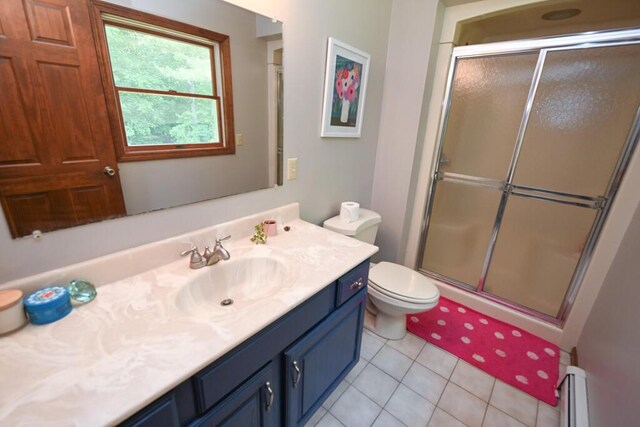 13 Evergreen Dr, Hampden, ME 04444 - bathroom featuring vanity, tile patterned floors, and a shower stall