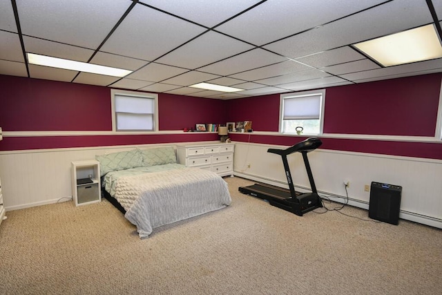 13 Evergreen Dr, Hampden, ME 04444 - carpeted bedroom with a paneled ceiling and a wainscoted wall