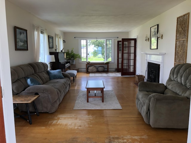 95 Main St, Lubec, ME 04652 - living room featuring a fireplace and wood finished floors