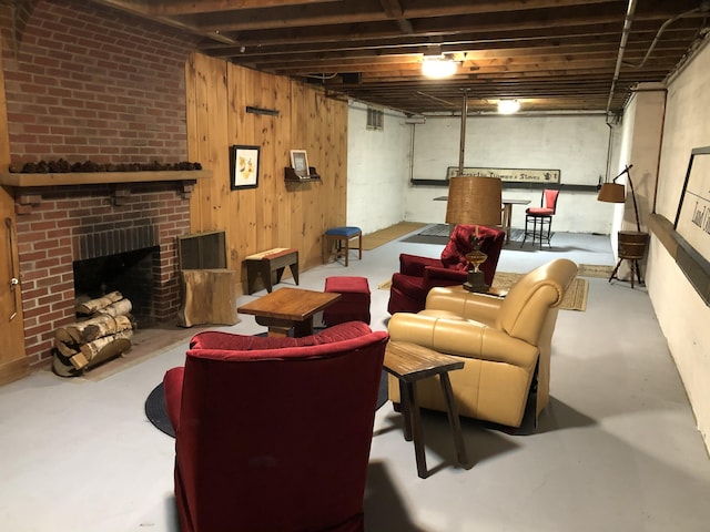 95 Main St, Lubec, ME 04652 - basement featuring a brick fireplace