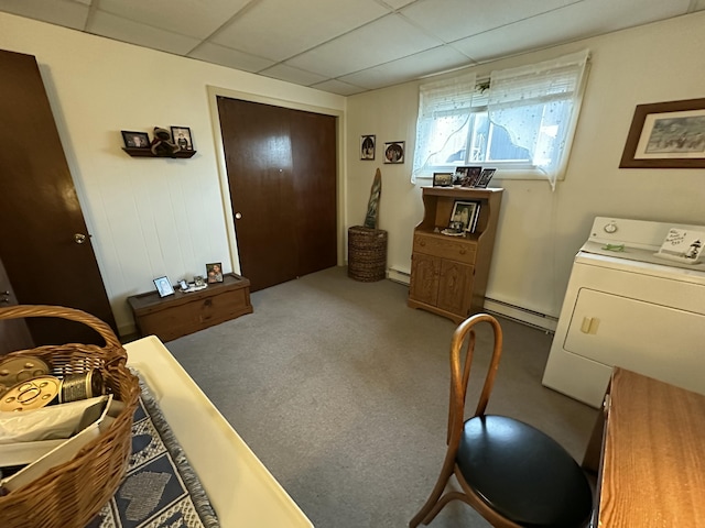 85 Mile Rd Unit 13, Wells, ME 04090 - bedroom with washer / dryer, baseboard heating, a drop ceiling, and carpet