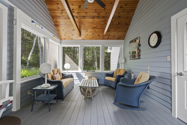 28 Evergreen Dr, Boothbay, ME 04537 - sunroom / solarium featuring an outdoor hangout area and a ceiling fan