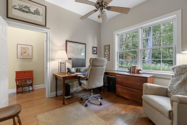28 Evergreen Dr, Boothbay, ME 04537 - office area featuring light wood-style floors and a ceiling fan