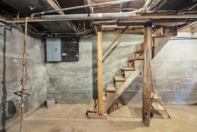 90 Newbury St, Auburn, ME 04210 - unfinished basement with electric panel and stairway
