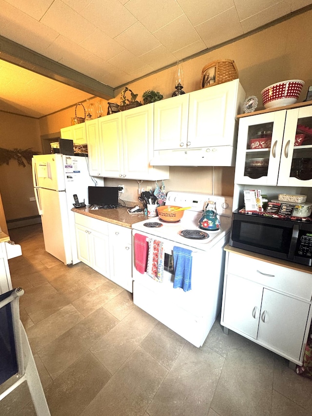 5 Park Ave, Newport, ME 04953 - kitchen with white appliances, under cabinet range hood, and white cabinets