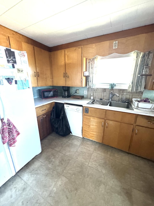 5 Park Ave, Newport, ME 04953 - kitchen with white appliances, light countertops, and brown cabinetry