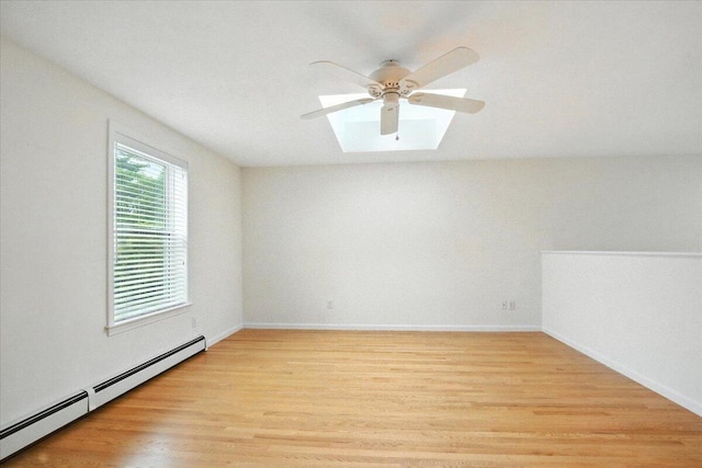 17 Beryl Loop Unit F65, Topsham, ME 04086 - spare room with a baseboard radiator, light wood-type flooring, ceiling fan, and a skylight