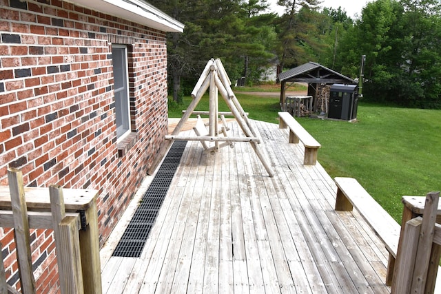 94 Blaisdell Rd, Newport, ME 04953 - wooden terrace with a lawn and a gazebo