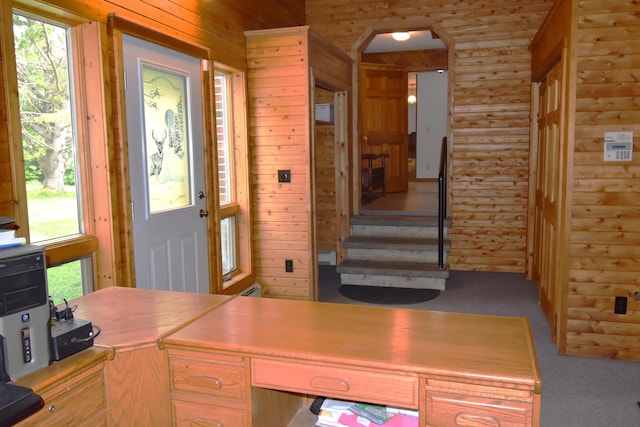 94 Blaisdell Rd, Newport, ME 04953 - carpeted office space with arched walkways, healthy amount of natural light, and wooden walls