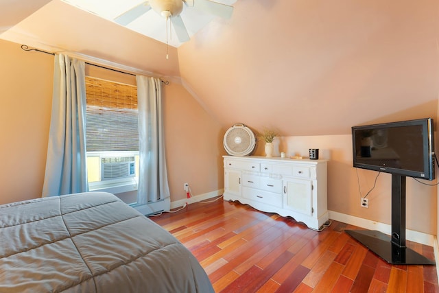 736 Webster St, Lewiston, ME 04240 - bedroom with lofted ceiling, light wood-style floors, cooling unit, and ceiling fan
