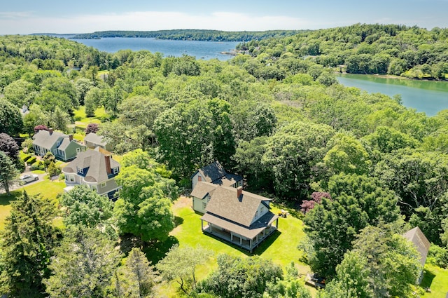 239 Ocean Point Rd, Boothbay, ME 04544 - bird's eye view of a heavily wooded area and a nearby body of water