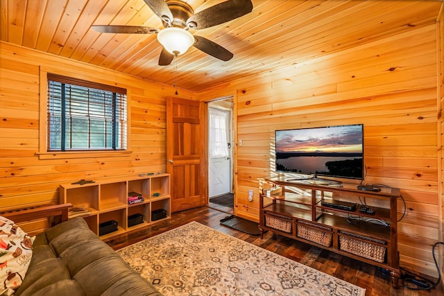 36 Worcester Way, Lincoln, ME 04457 - living room with wooden walls, hardwood / wood-style flooring, wooden ceiling, and ceiling fan