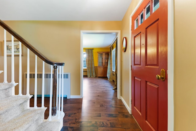 36 Woodlawn Ave, Auburn, ME 04210 - entryway with stairs and dark wood-style flooring