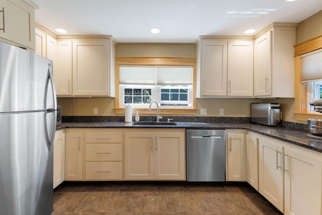 36 Woodlawn Ave, Auburn, ME 04210 - kitchen featuring stainless steel appliances, recessed lighting, and dark stone countertops