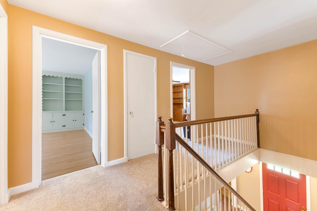 36 Woodlawn Ave, Auburn, ME 04210 - hallway featuring an upstairs landing, attic access, and carpet flooring