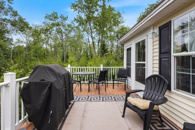 1313 Deer Run, Casco, ME 04015 - view of patio with a grill, a deck, and outdoor dining area