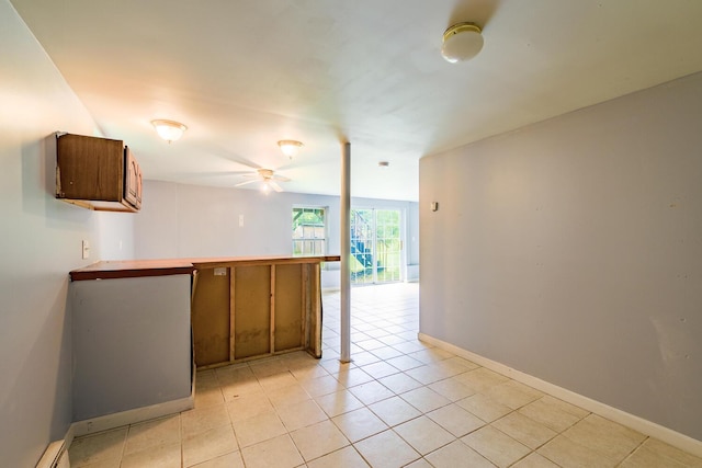 421 Cushing Rd, Cushing, ME 04563 - empty room featuring light tile patterned flooring, a ceiling fan, and a baseboard radiator