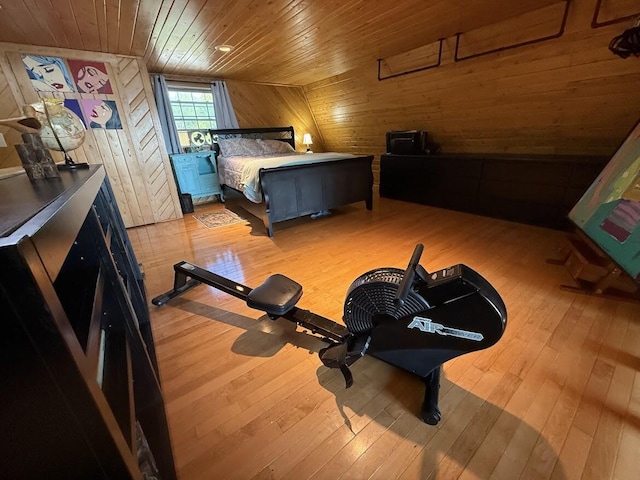 631 US Rt 1, Robbinston, ME 04671 - bedroom with wood walls, hardwood / wood-style flooring, and wood ceiling