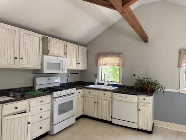 27 Dodge Rd, Edgecomb, ME 04556 - kitchen featuring white appliances, a peninsula, and dark stone countertops